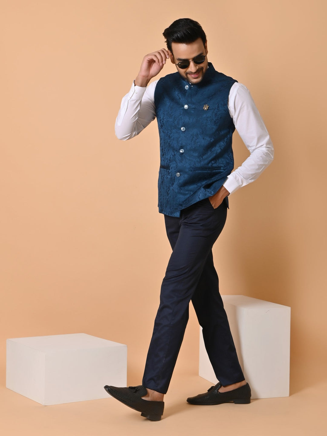 Textured Blue Nehru Jacket