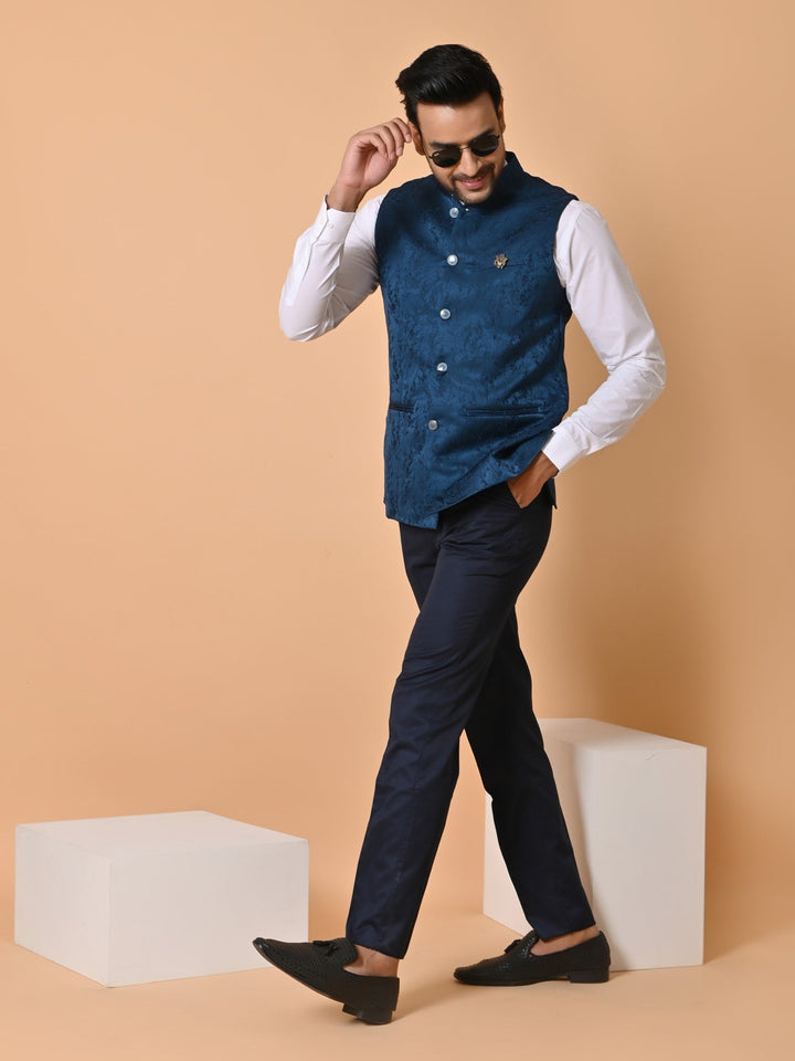 Textured Blue Nehru Jacket