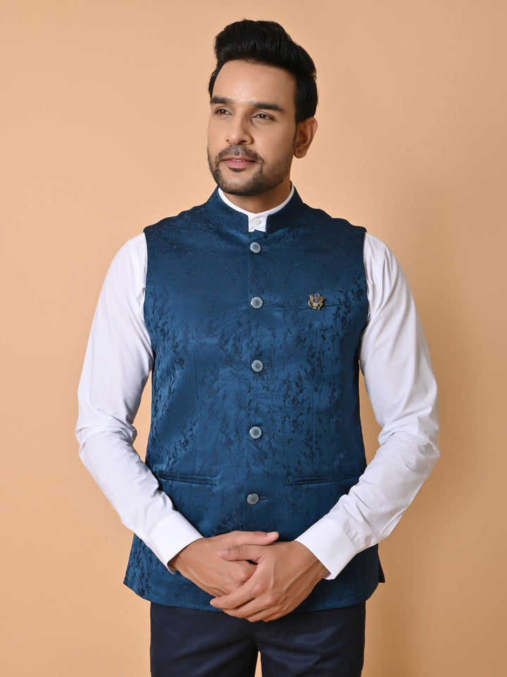 Textured Blue Nehru Jacket