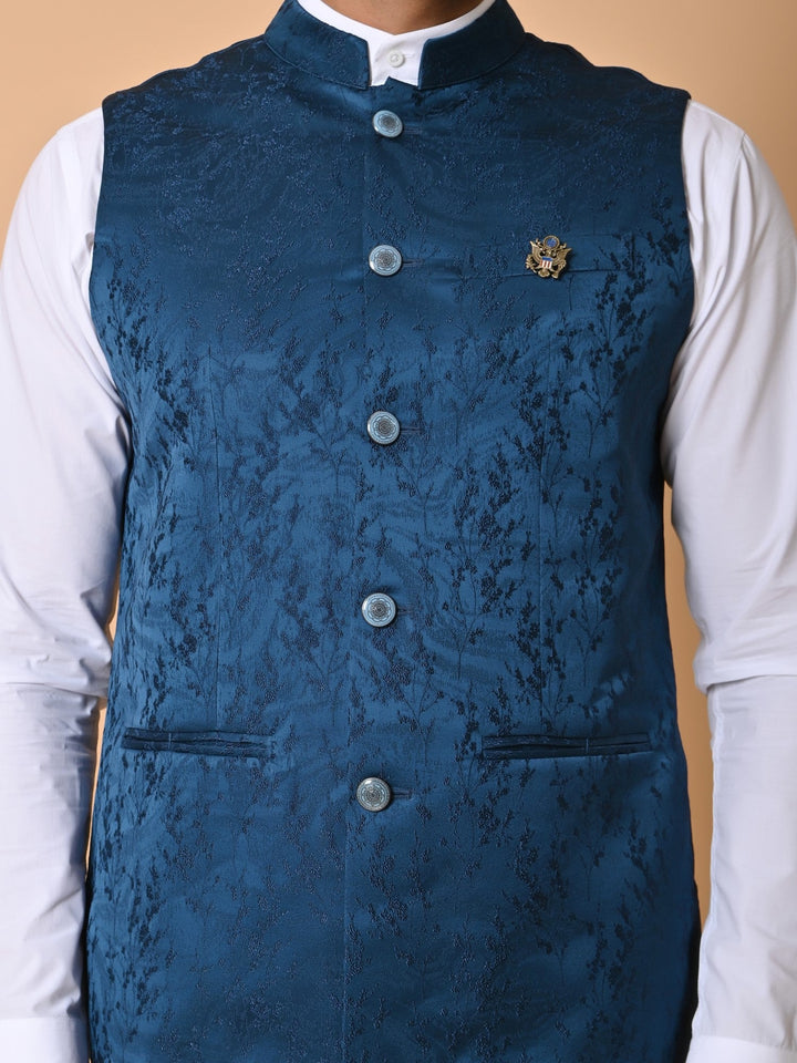 Textured Blue Nehru Jacket