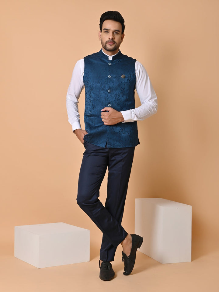 Textured Blue Nehru Jacket