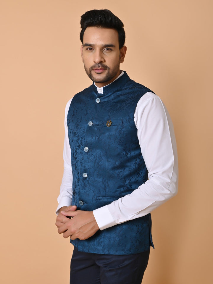 Textured Blue Nehru Jacket