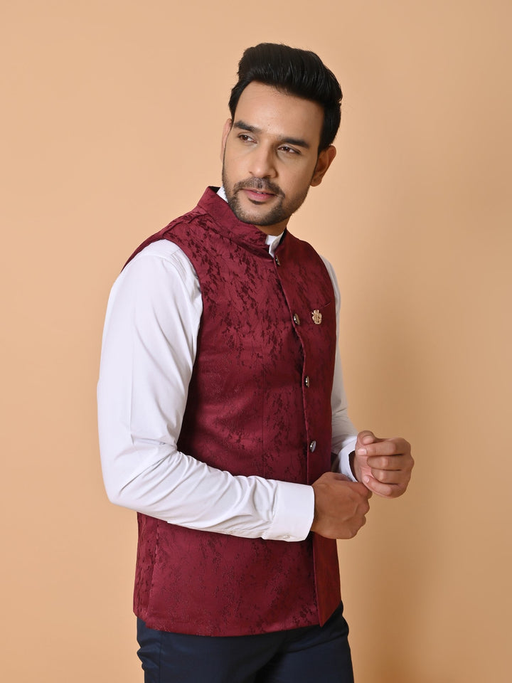 Textured Maroon Nehru Jacket