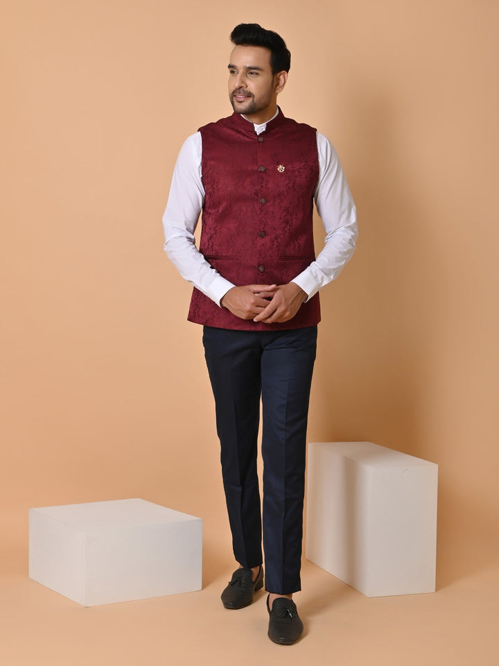 Textured Maroon Nehru Jacket