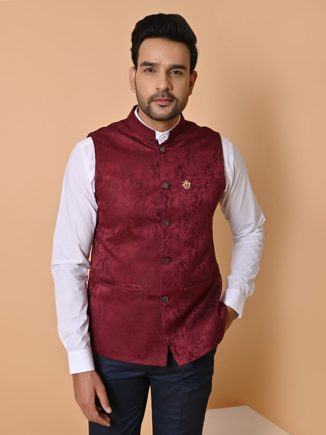 Textured Maroon Nehru Jacket