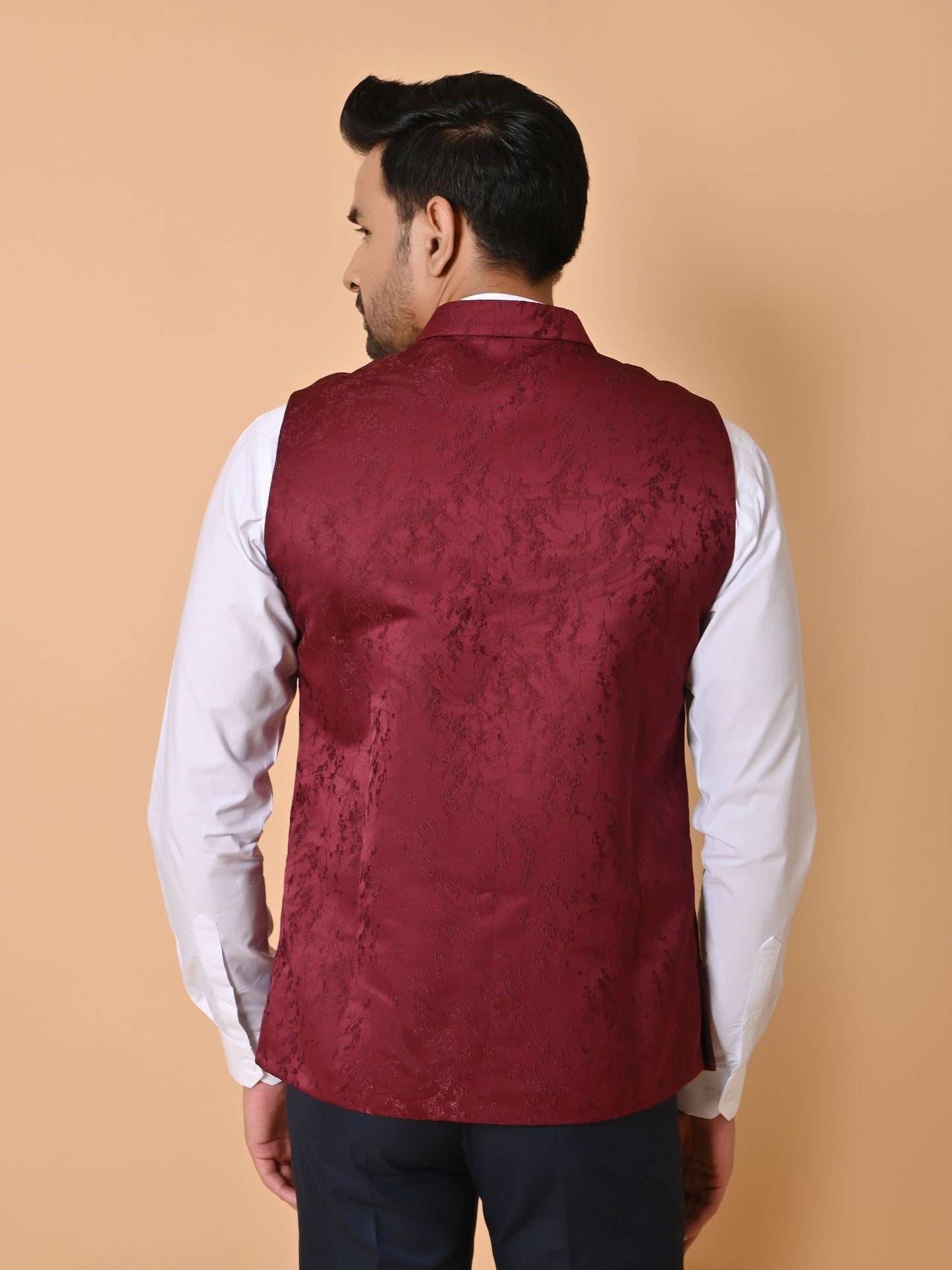 Men'S Maroon & Black Embossed Nehru Jacket