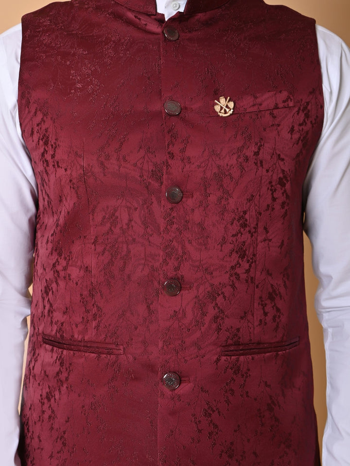 Textured Maroon Nehru Jacket