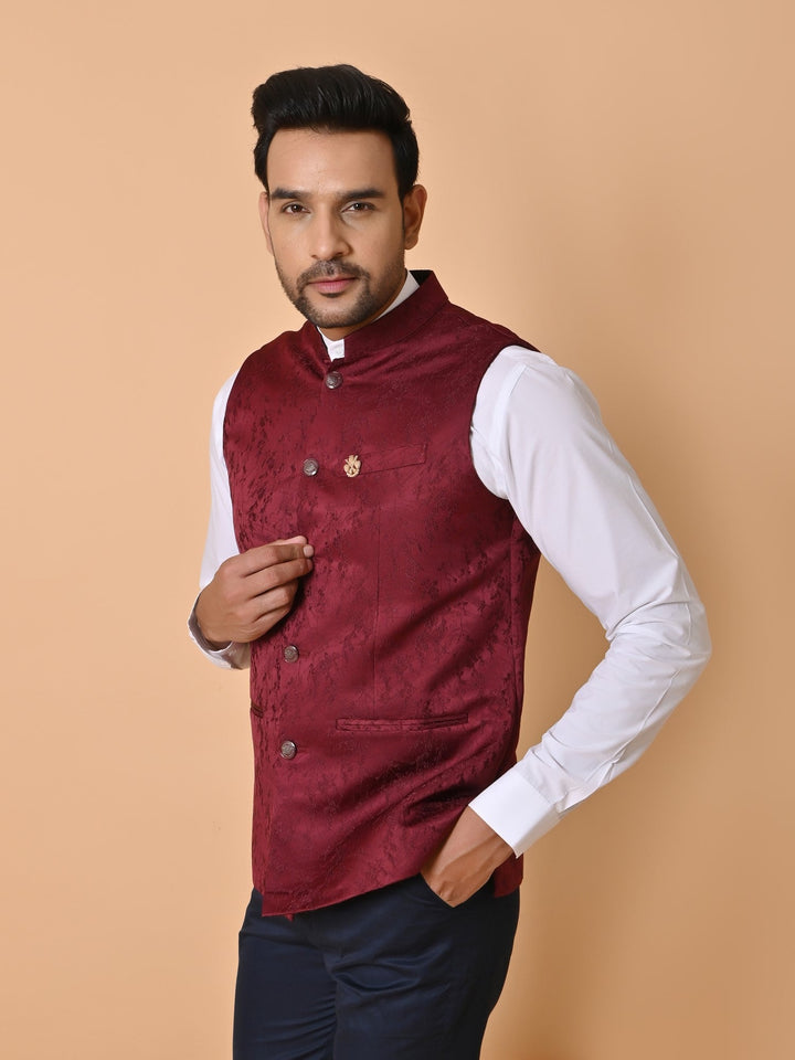 Textured Maroon Nehru Jacket