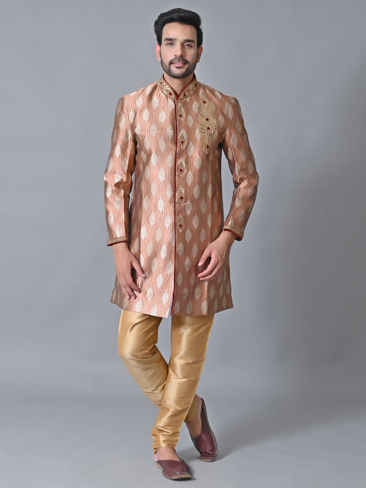 Ethnic Motifs Peach Sherwani