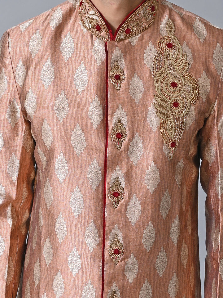 Ethnic Motifs Peach Sherwani