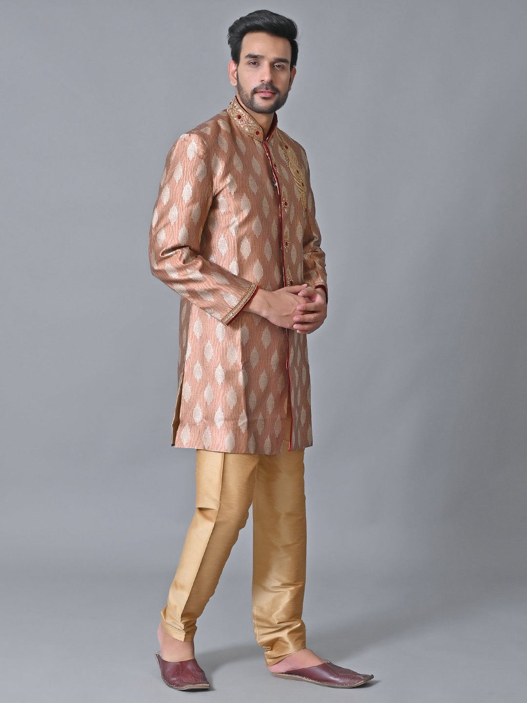 Ethnic Motifs Peach Sherwani