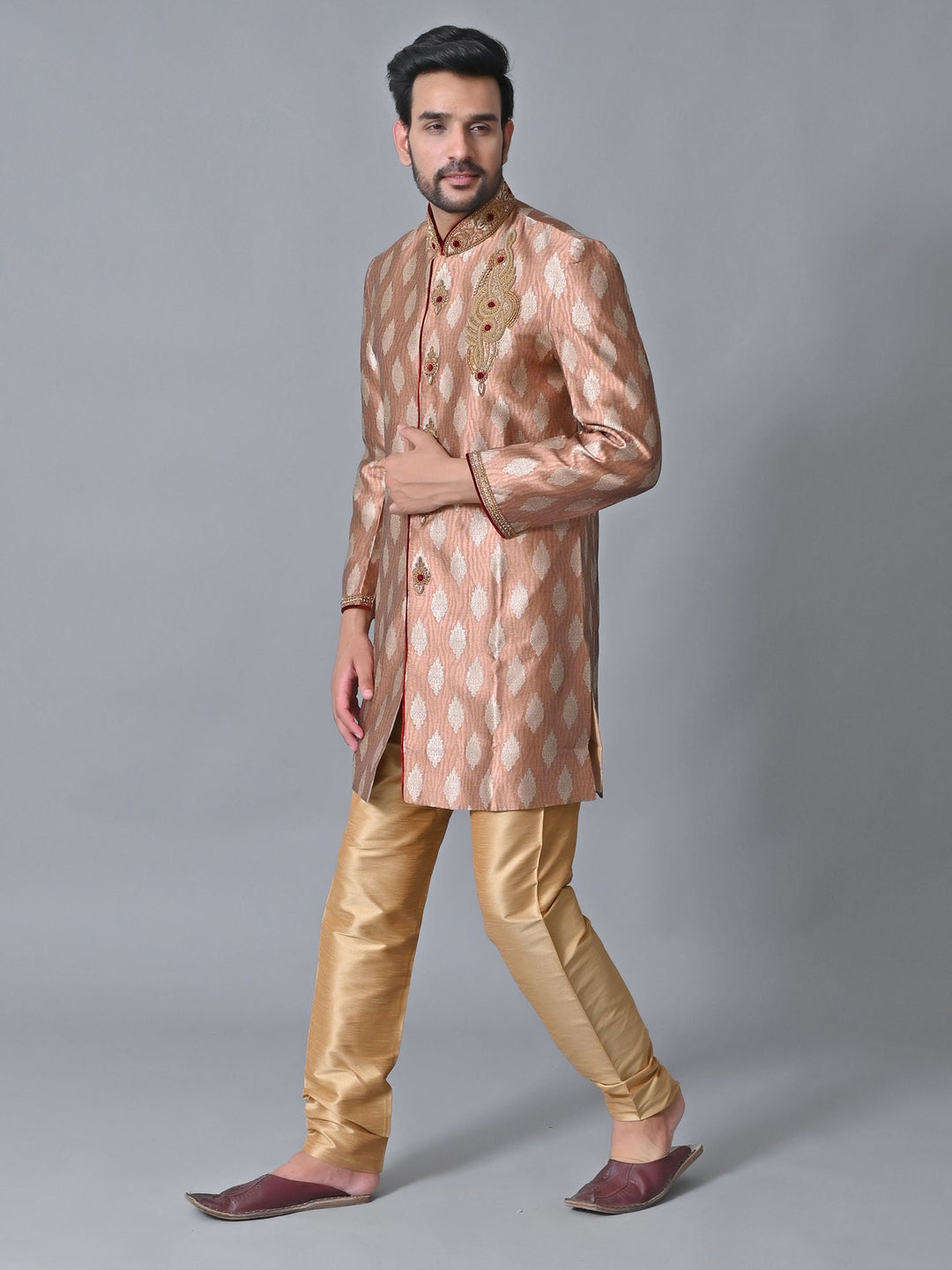 Ethnic Motifs Peach Sherwani