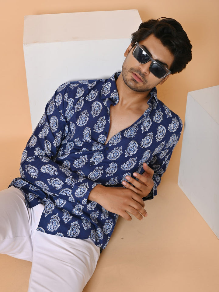 Ethnic Motifs Blue Shirts