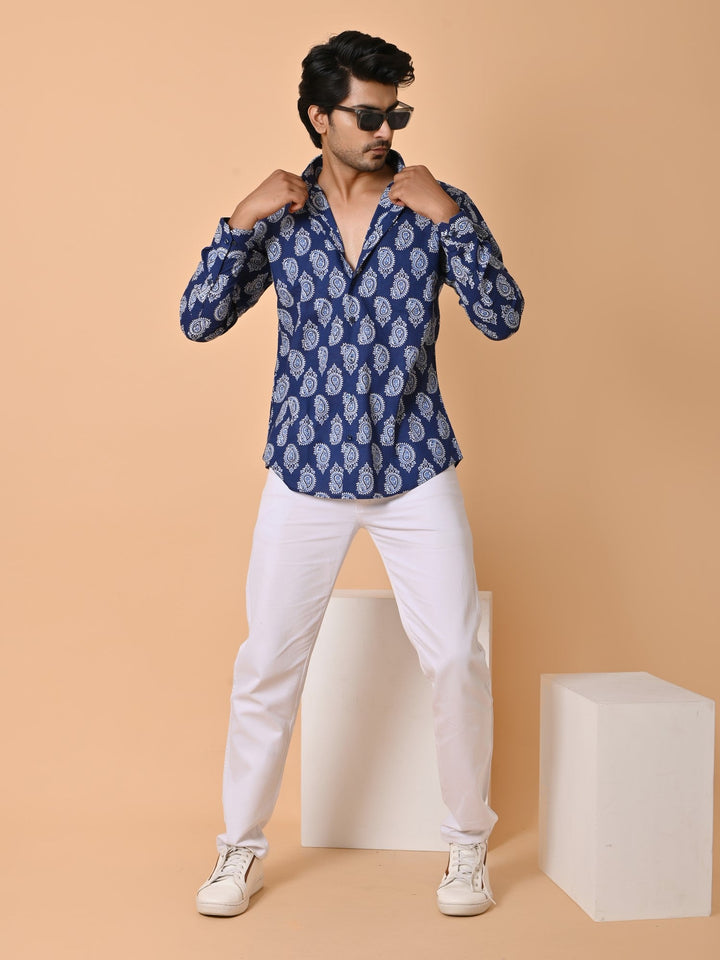 Ethnic Motifs Blue Shirts