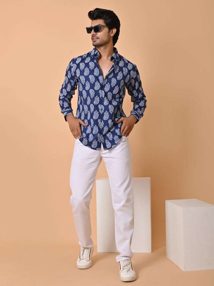 Ethnic Motifs Blue Shirts