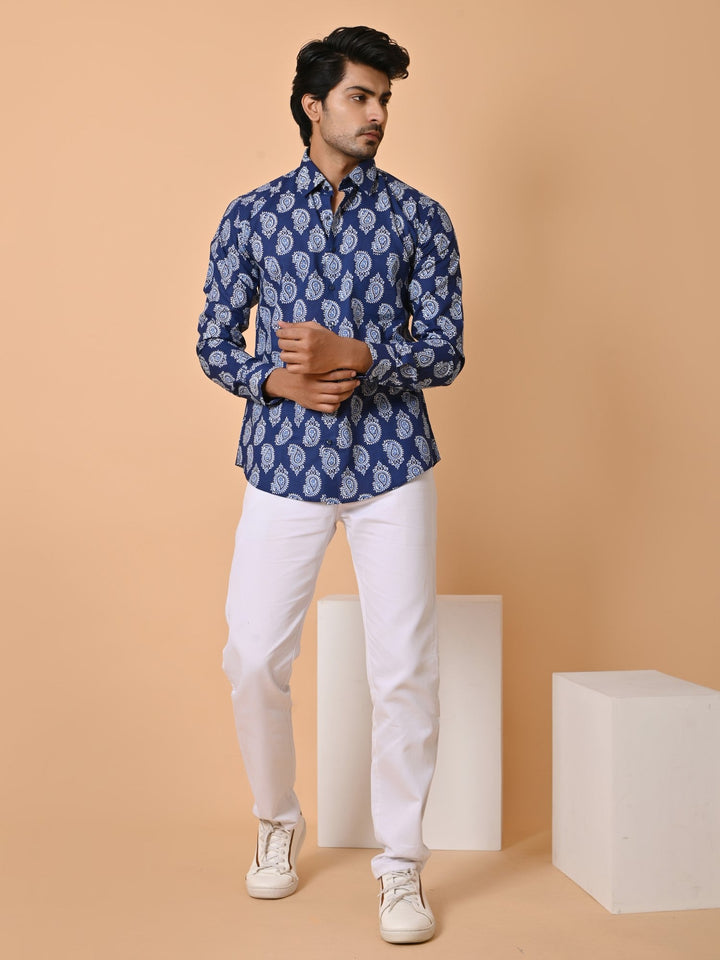 Ethnic Motifs Blue Shirts