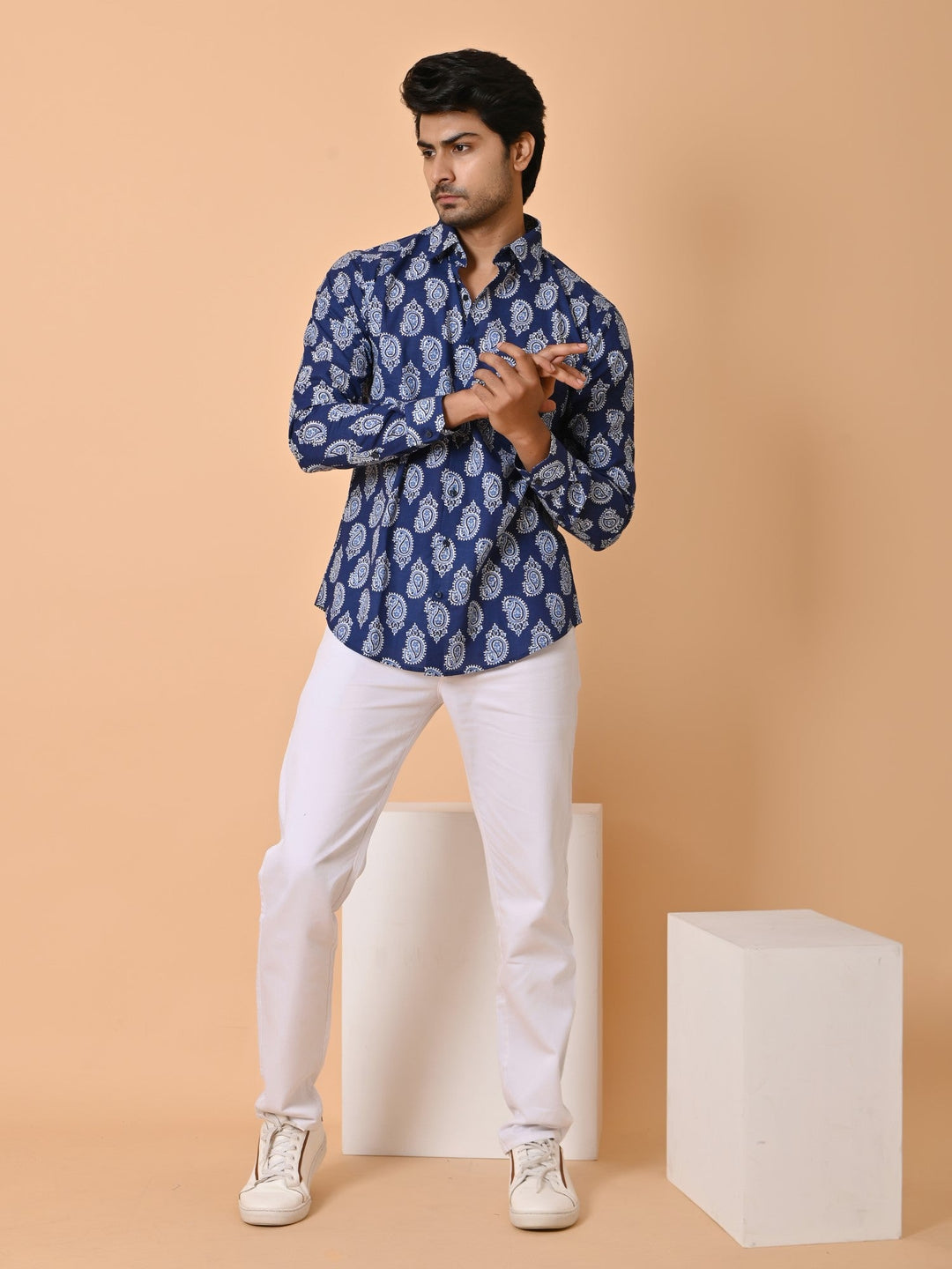 Ethnic Motifs Blue Shirts