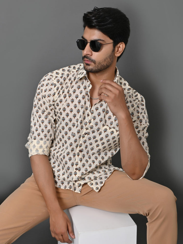 Ethnic Motifs Cream Shirts