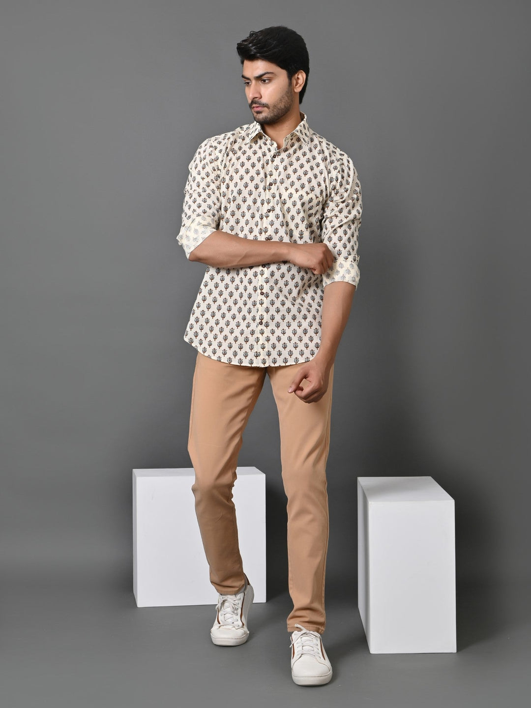 Ethnic Motifs Cream Shirts