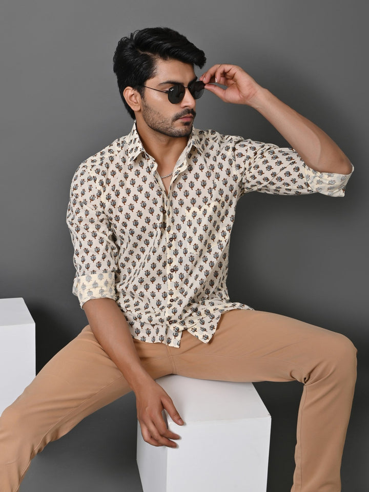 Ethnic Motifs Cream Shirts