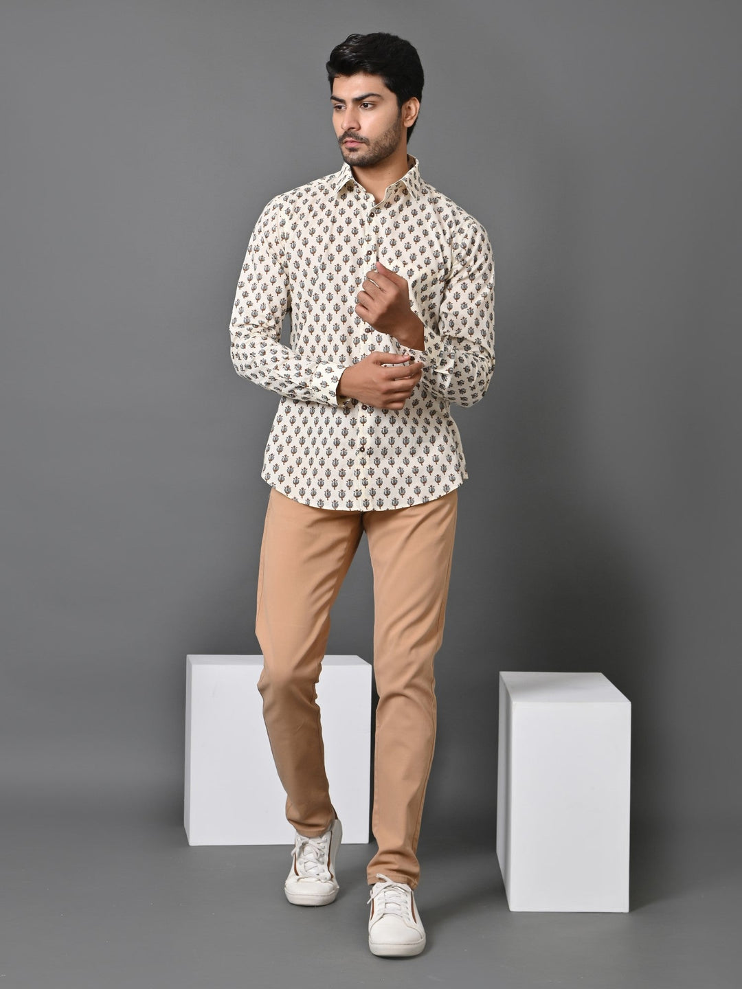 Ethnic Motifs Cream Shirts