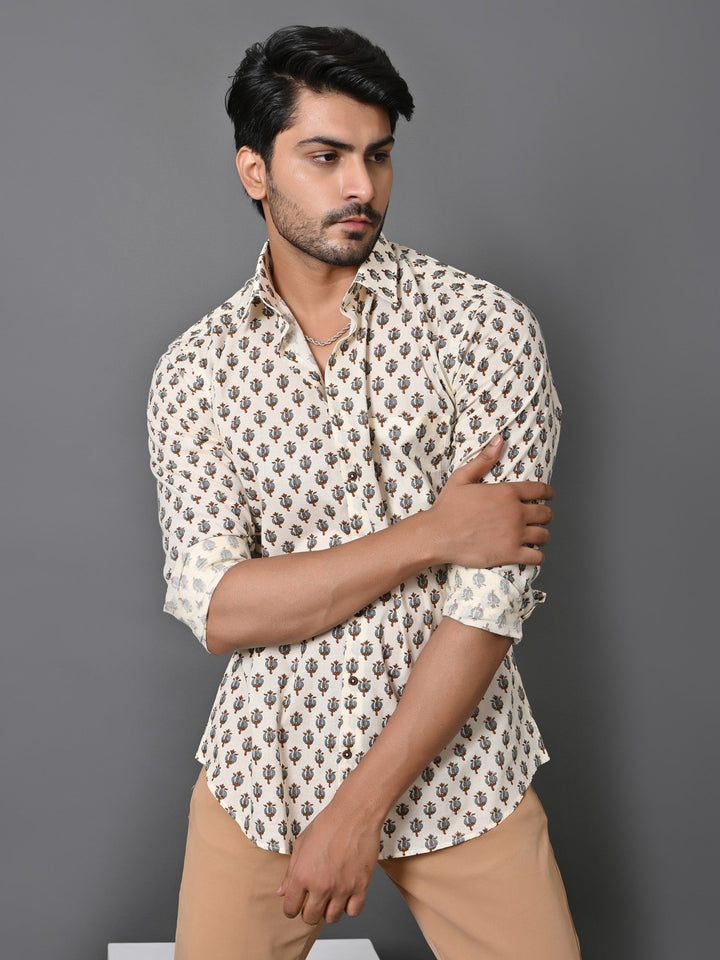 Ethnic Motifs Cream Shirts