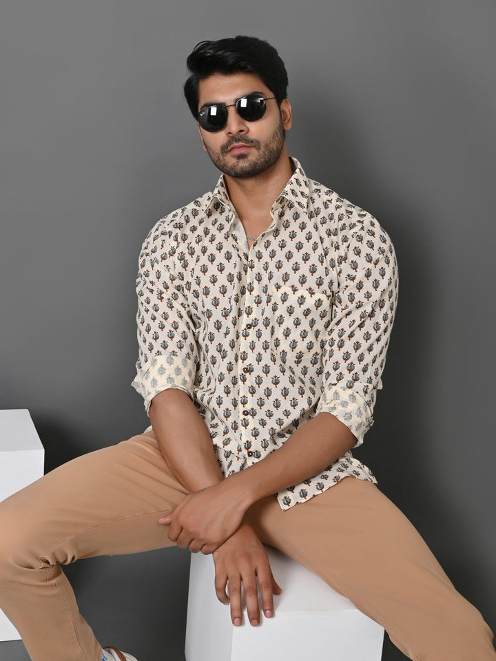 Ethnic Motifs Cream Shirts