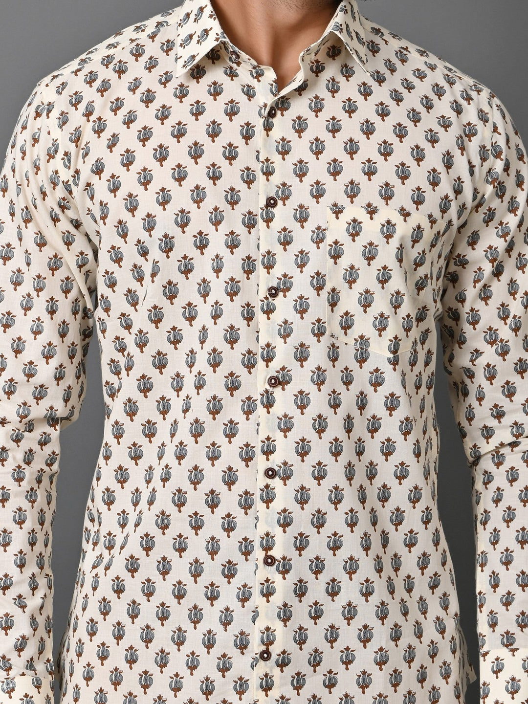 Ethnic Motifs Cream Shirts