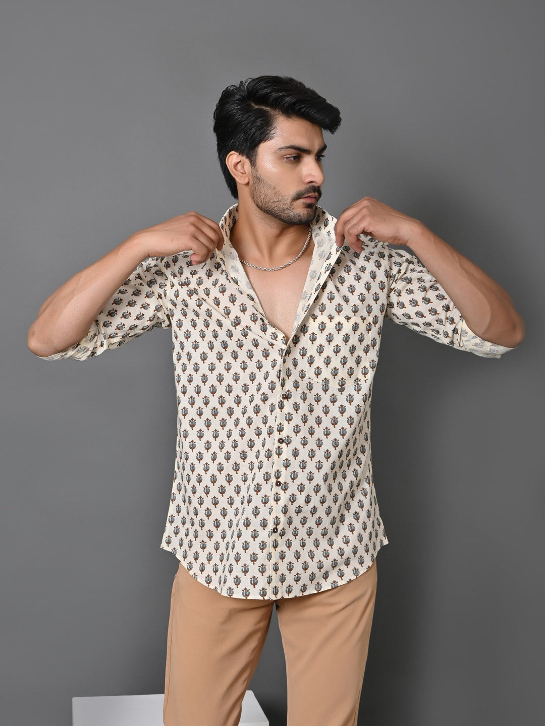 Ethnic Motifs Cream Shirts