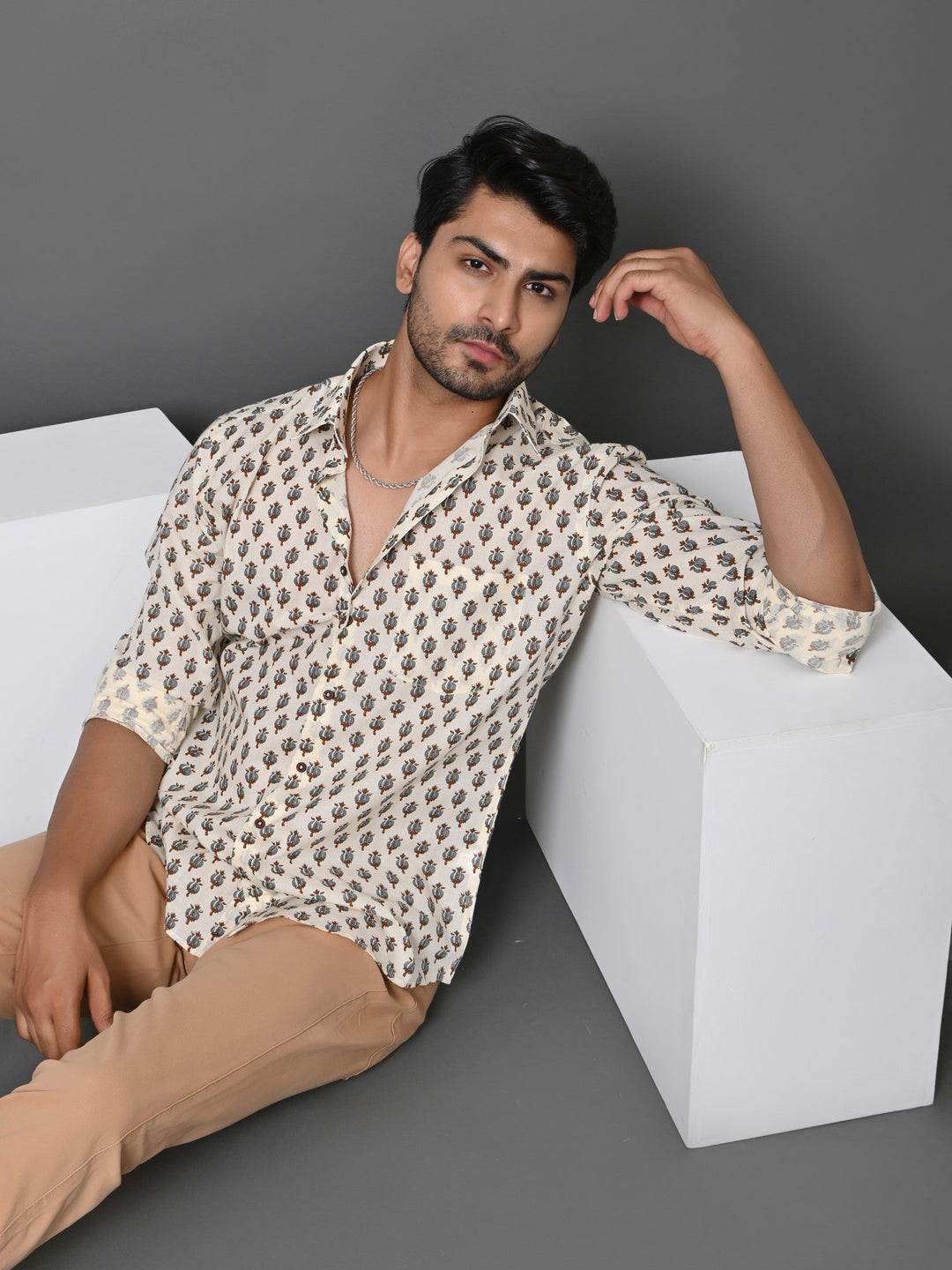 Ethnic Motifs Cream Shirts