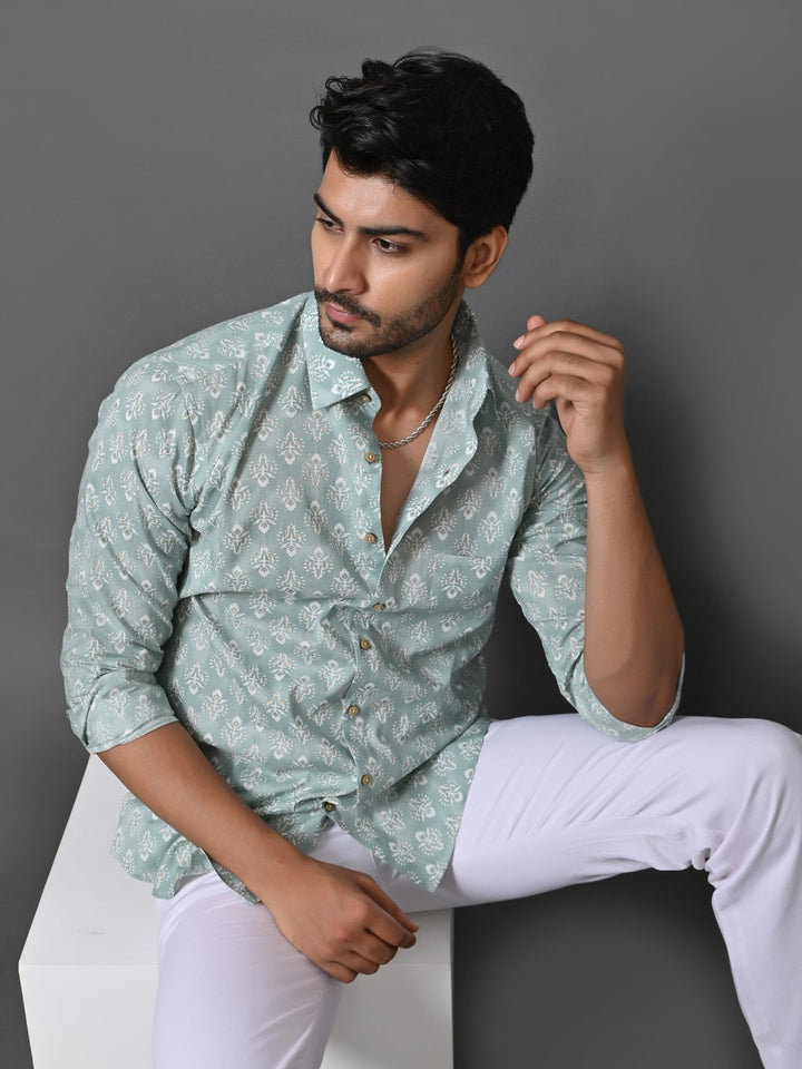 Ethnic Motifs Green Shirts