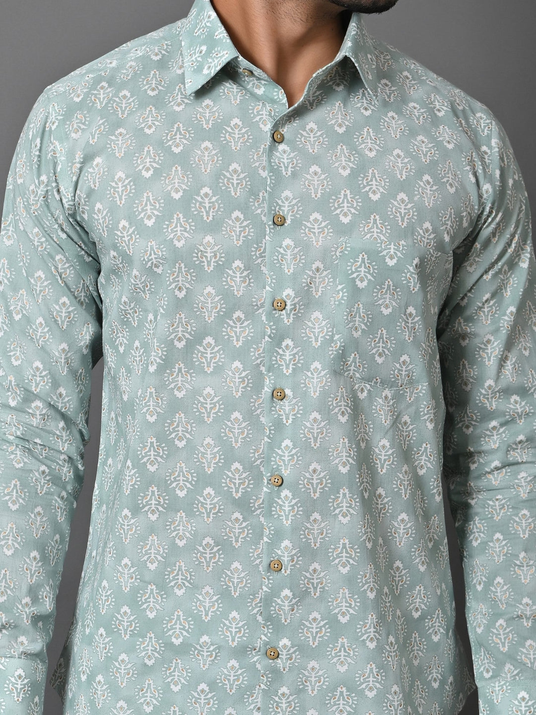 Ethnic Motifs Green Shirts