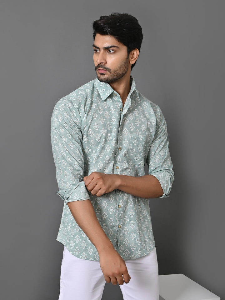 Ethnic Motifs Green Shirts