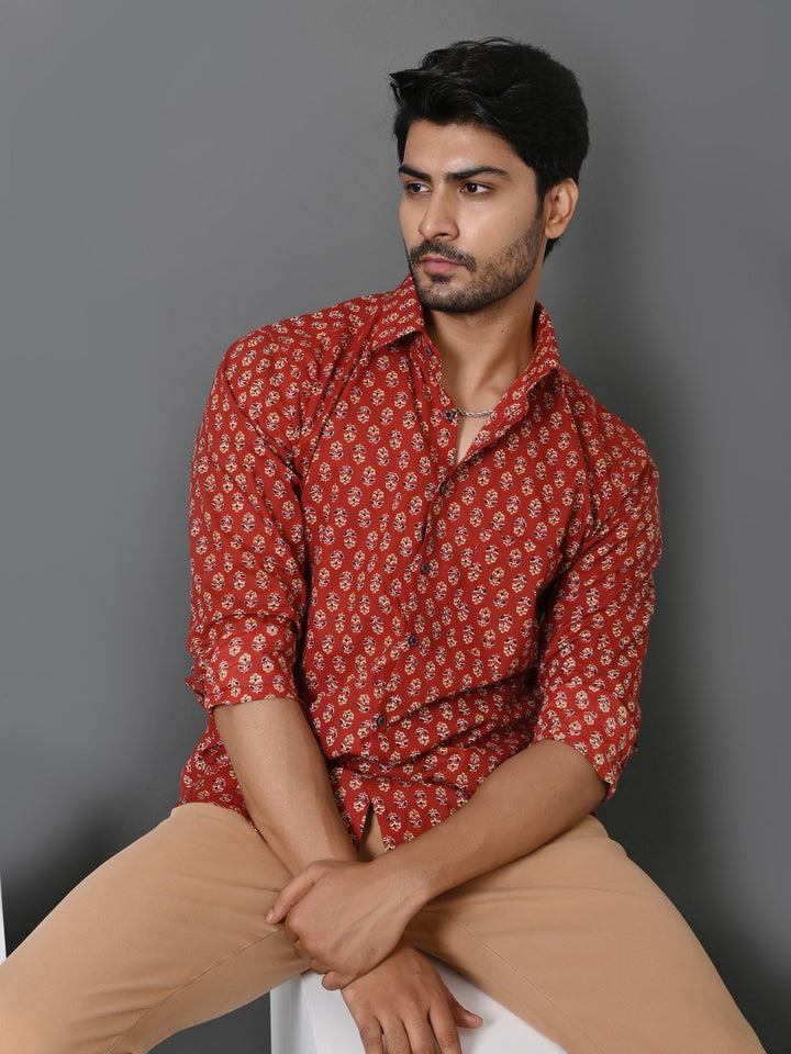 Ethnic Motifs Maroon Shirts