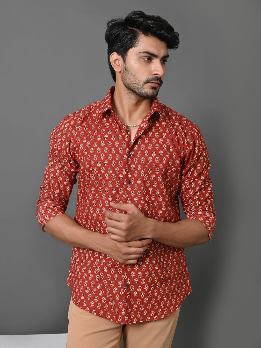 Ethnic Motifs Maroon Shirts