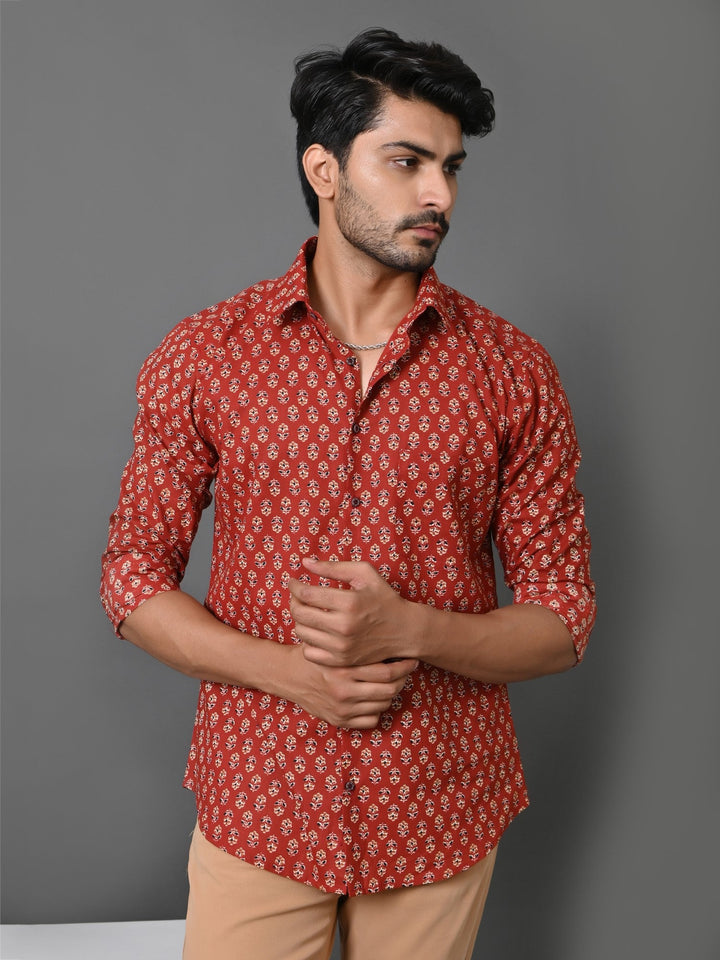 Ethnic Motifs Maroon Shirts