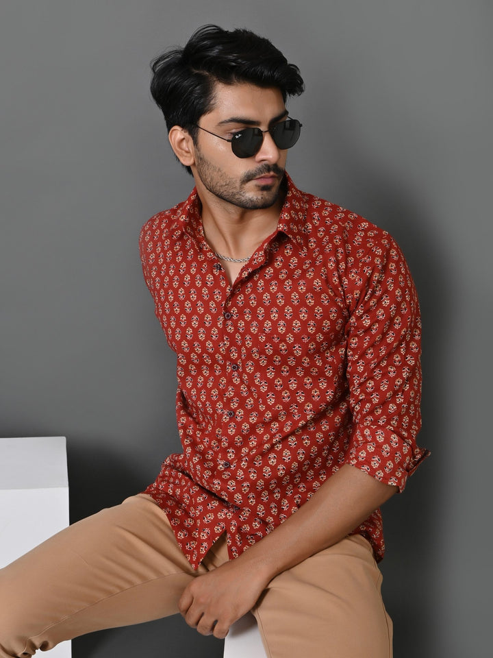 Ethnic Motifs Maroon Shirts