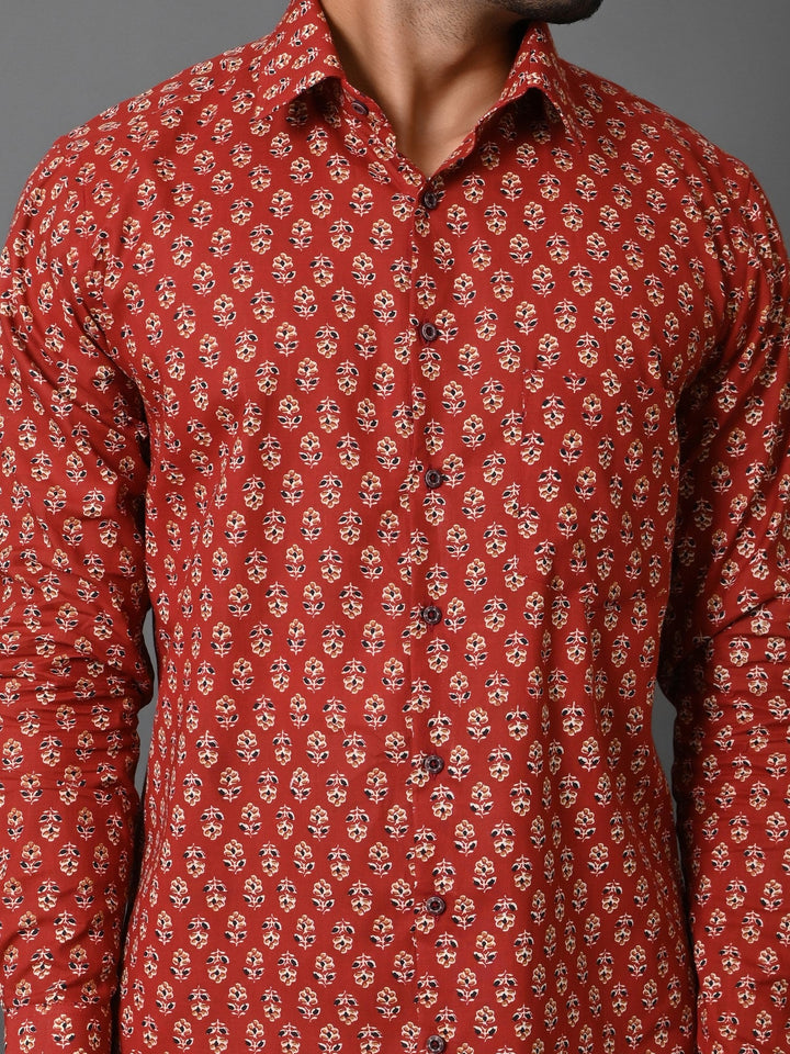 Ethnic Motifs Maroon Shirts