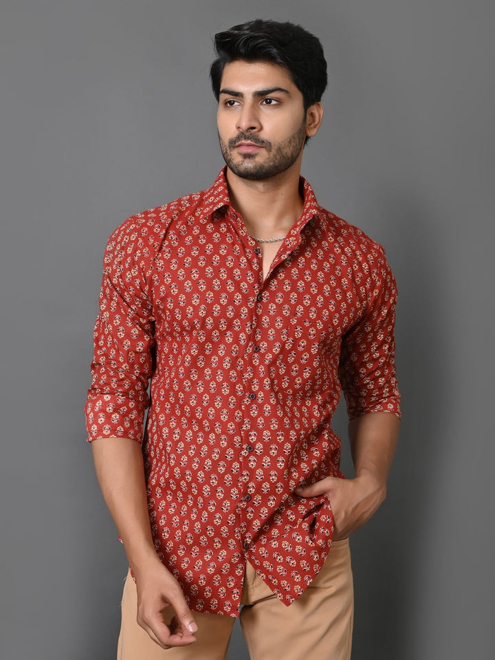 Ethnic Motifs Maroon Shirts