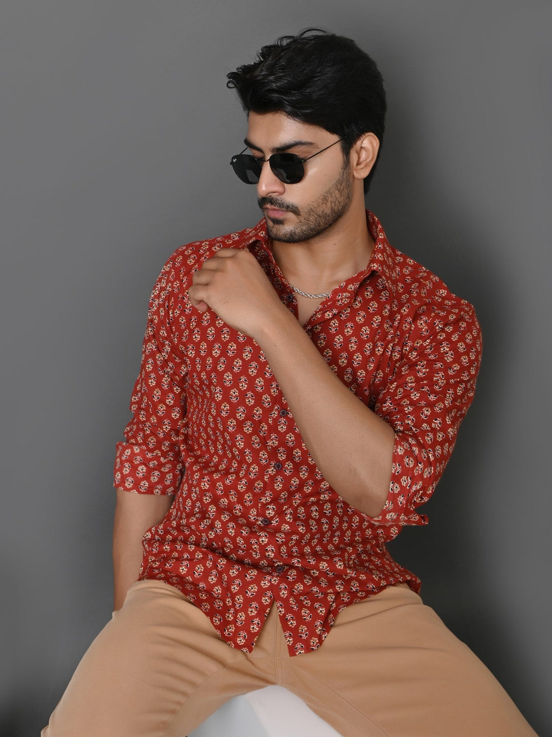 Ethnic Motifs Maroon Shirts