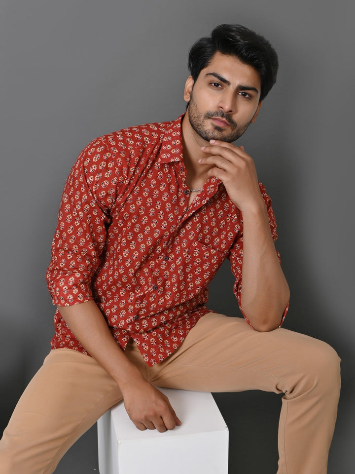 Ethnic Motifs Maroon Shirts