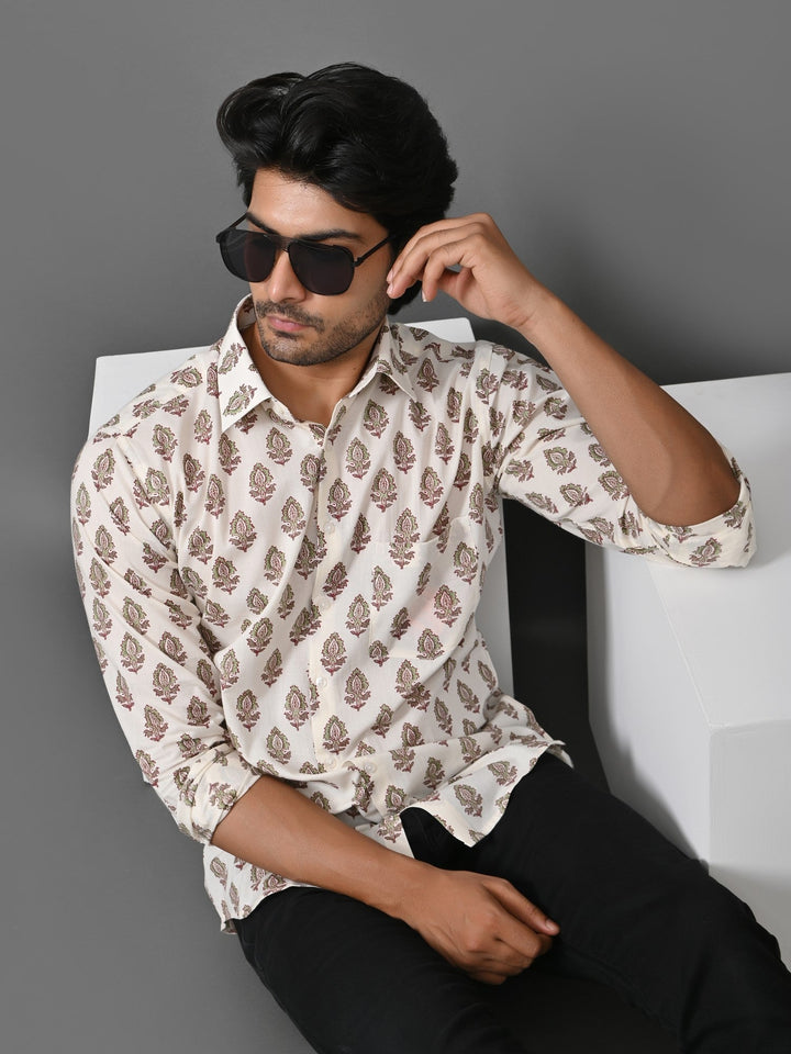Ethnic Motifs Cream Shirts