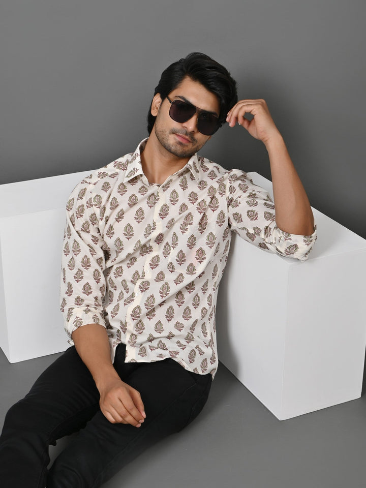 Ethnic Motifs Cream Shirts