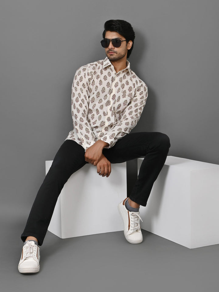 Ethnic Motifs Cream Shirts