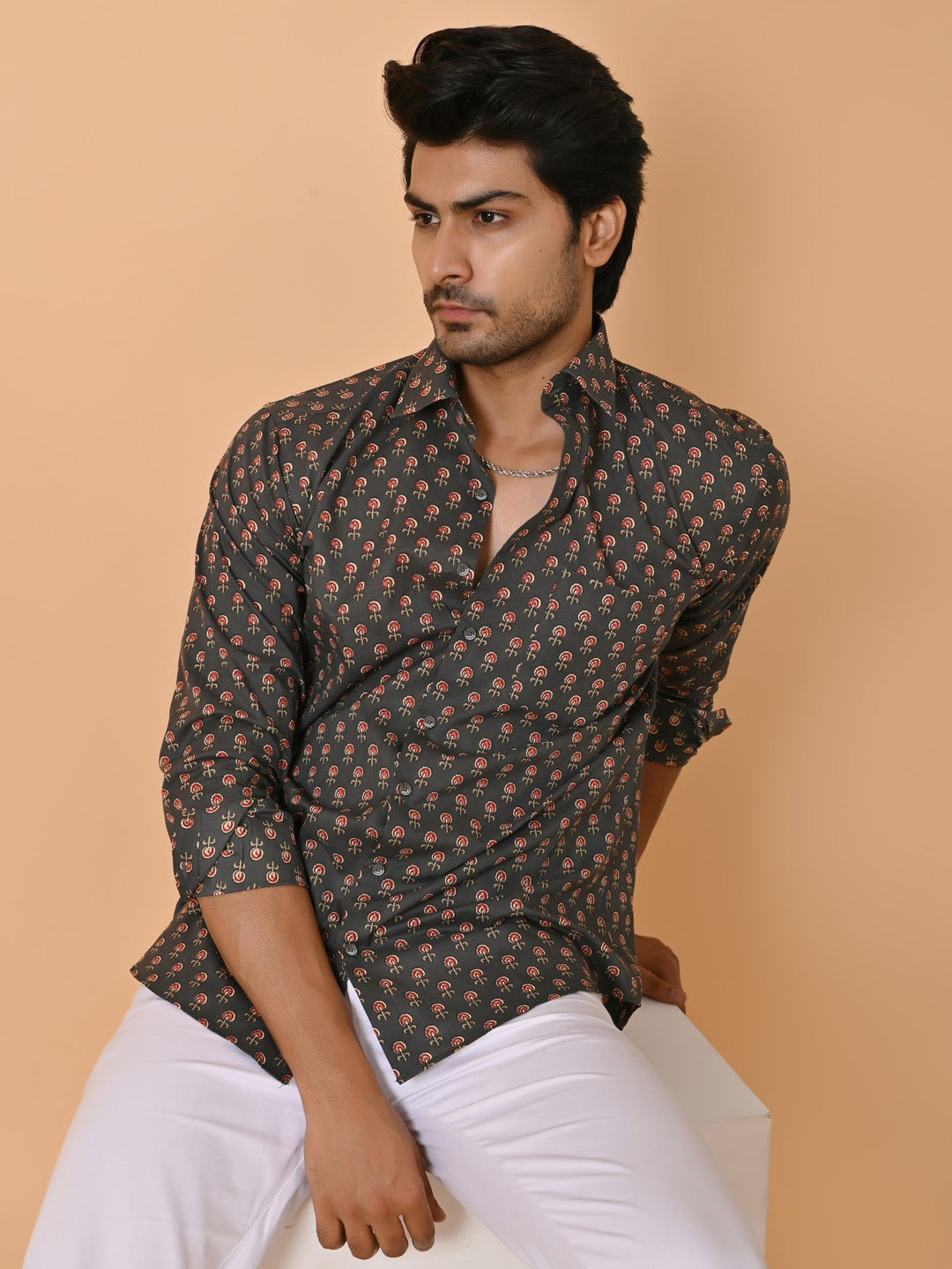 Ethnic Motifs Grey Shirts