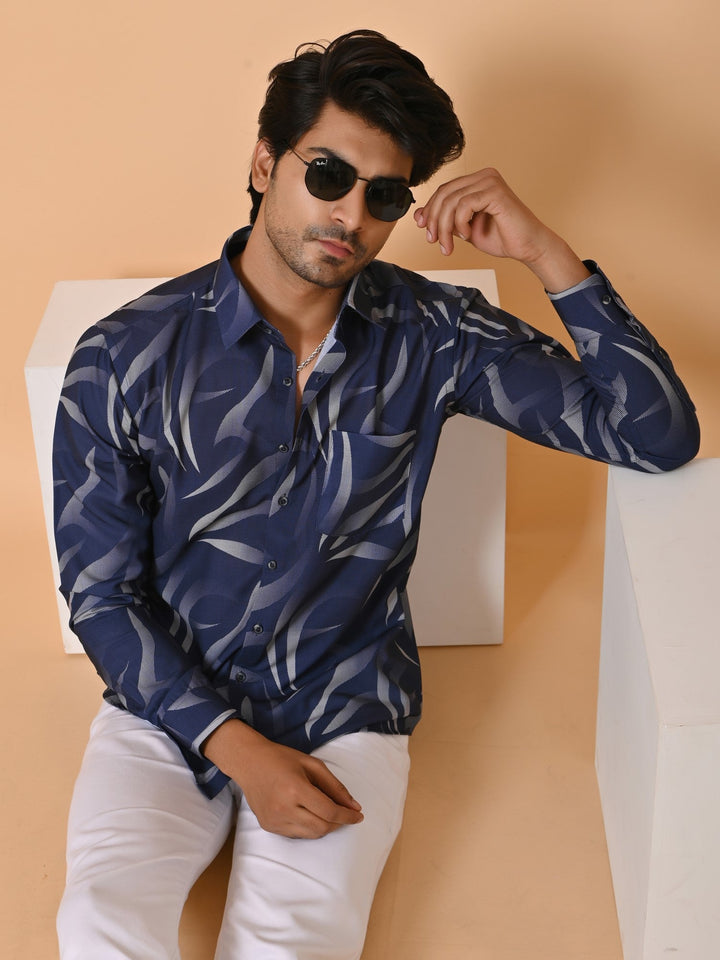 Textured Navy Blue Shirts