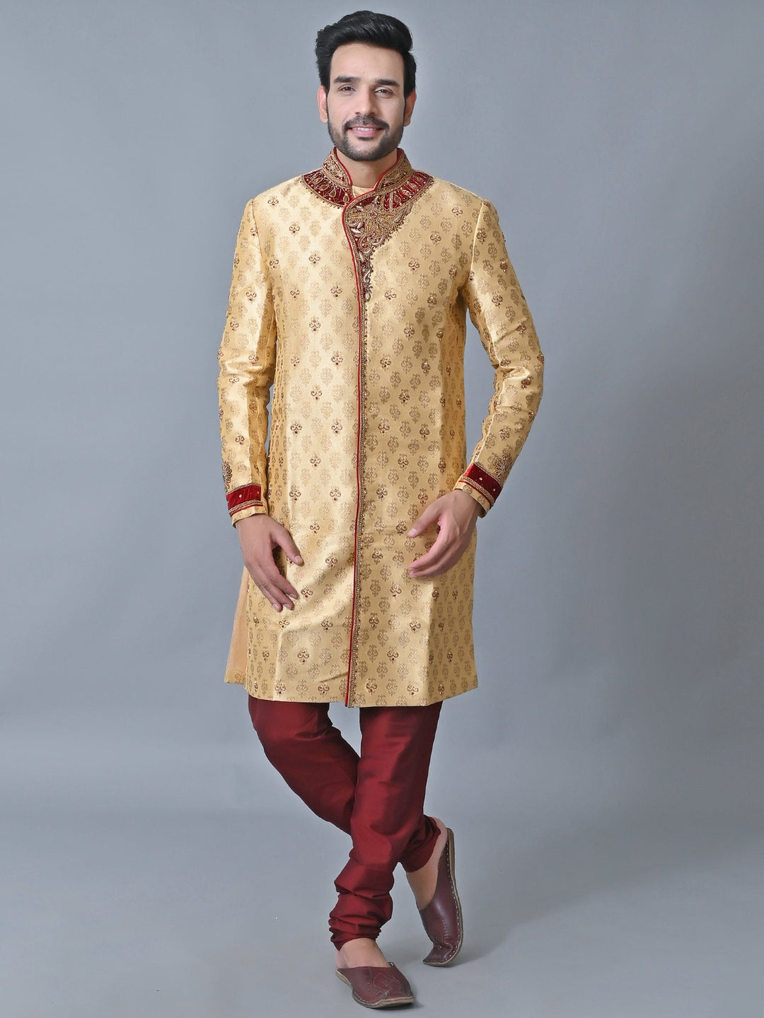 Ethnic Motifs Gold Sherwani