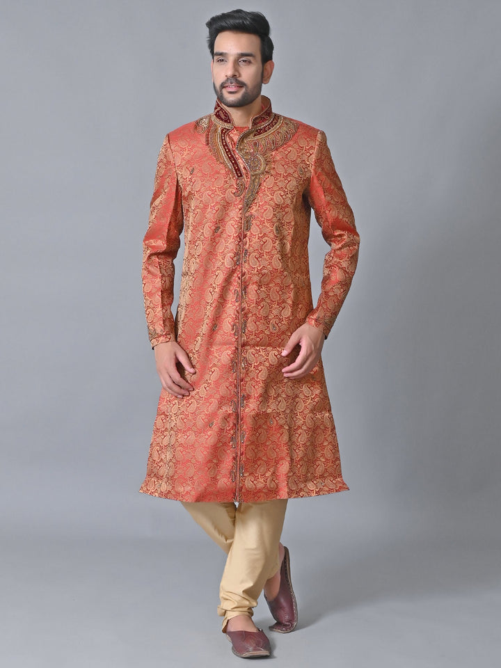 Ethnic Motifs Maroon Sherwani