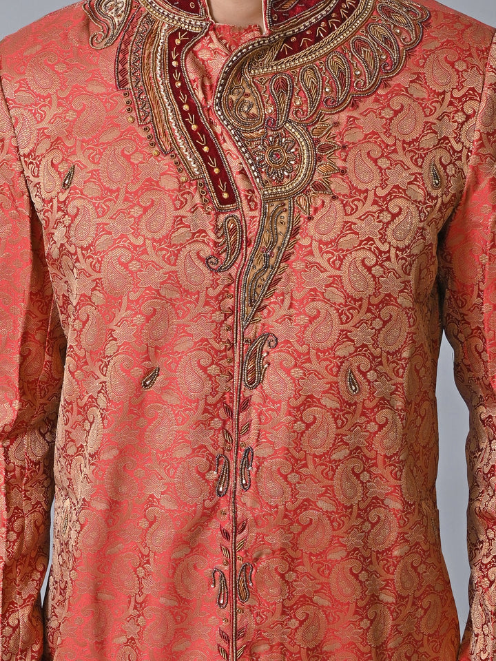 Ethnic Motifs Maroon Sherwani