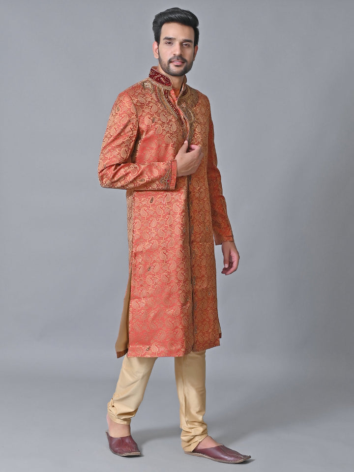 Ethnic Motifs Maroon Sherwani